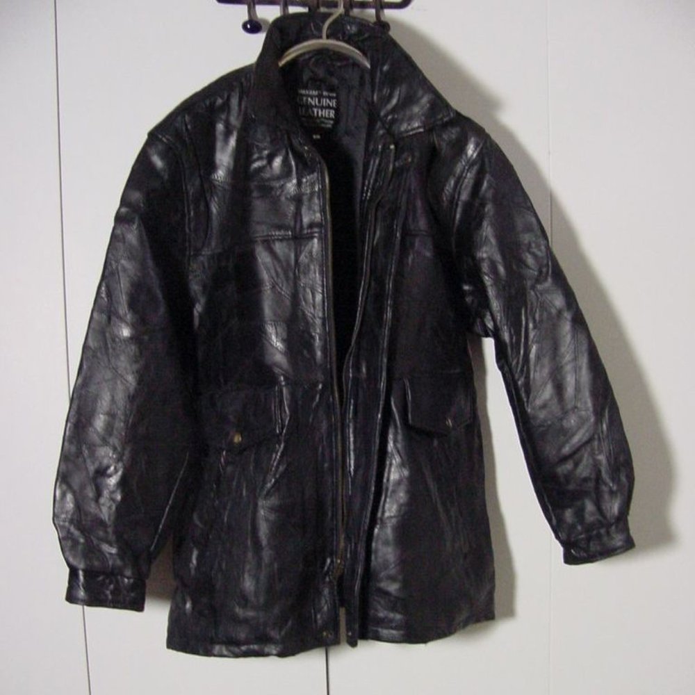 Vtg Maxam Black Leather Italian Mosaic Top Grain Lambskin Bomber Jacket Sz XL